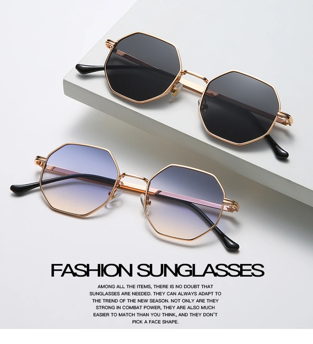 MUSELIFE Polygon Sunglasses Men Vintage Octagon Metal Sunglasses for Women Luxury Brand Goggle Sun Glasses Ladies Gafas De Sol